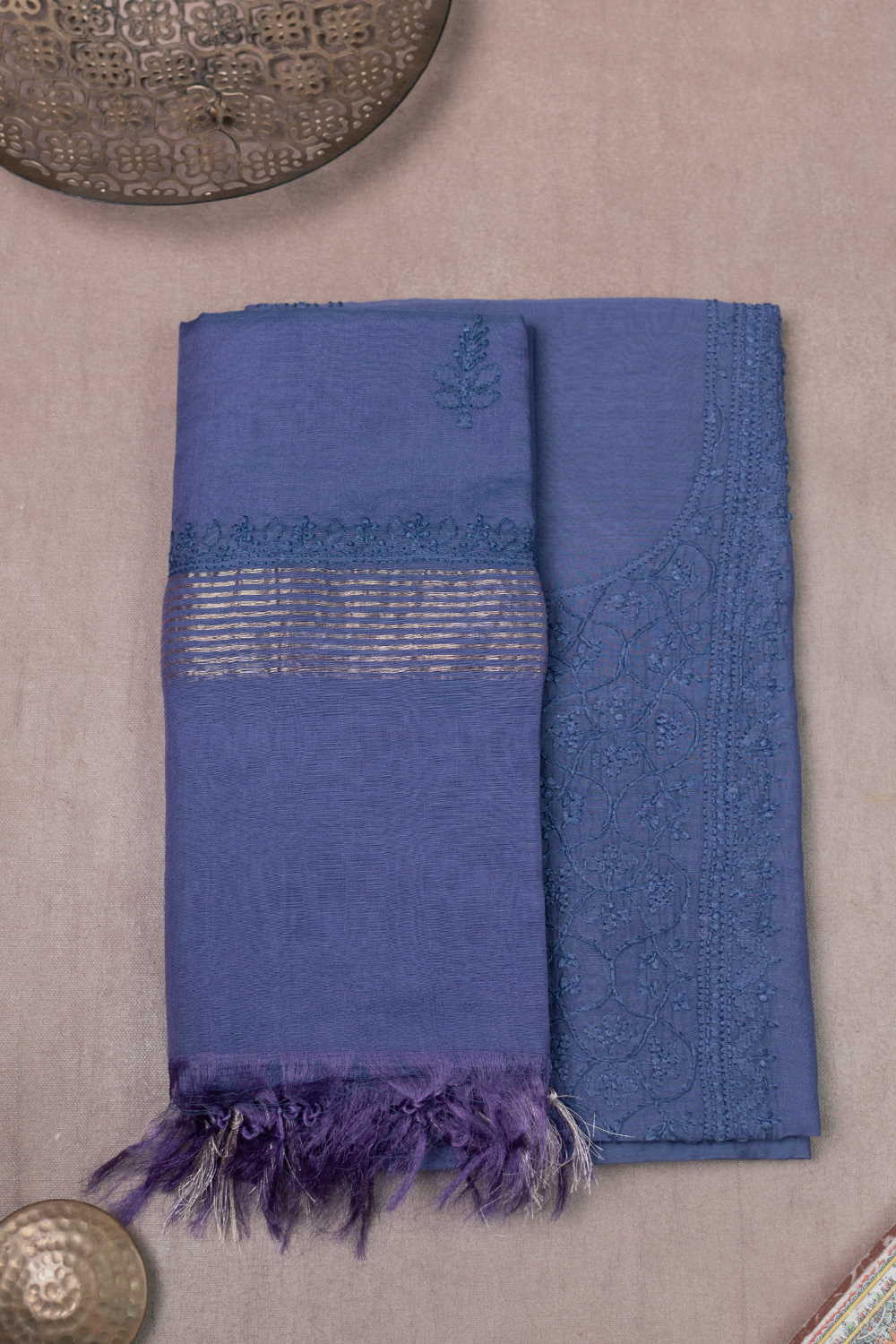 Velvet Purple Chikankari Top and Dupatta