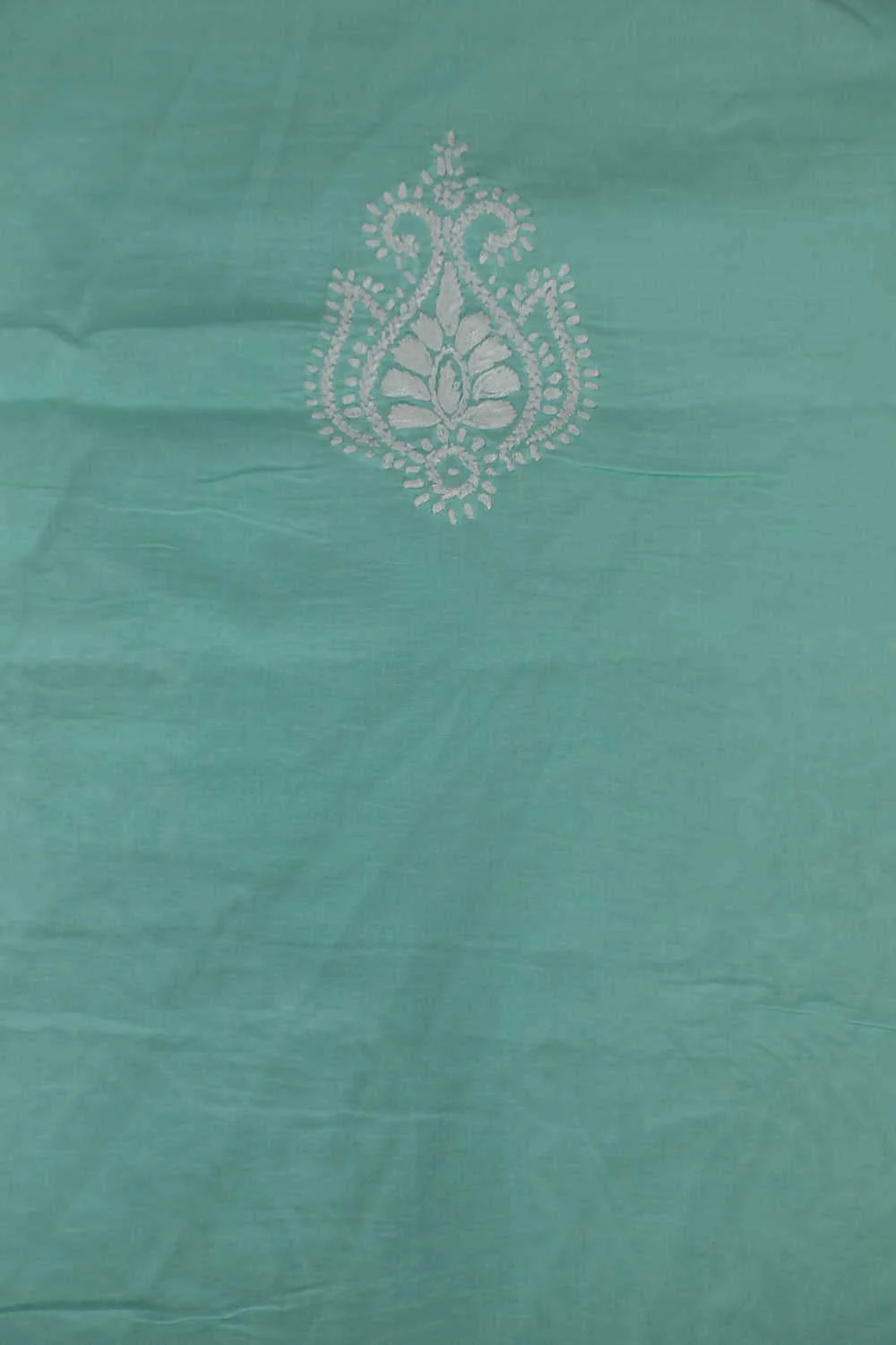 Cream Floral on Green Chikankari Cotton Full Suit - Image 5