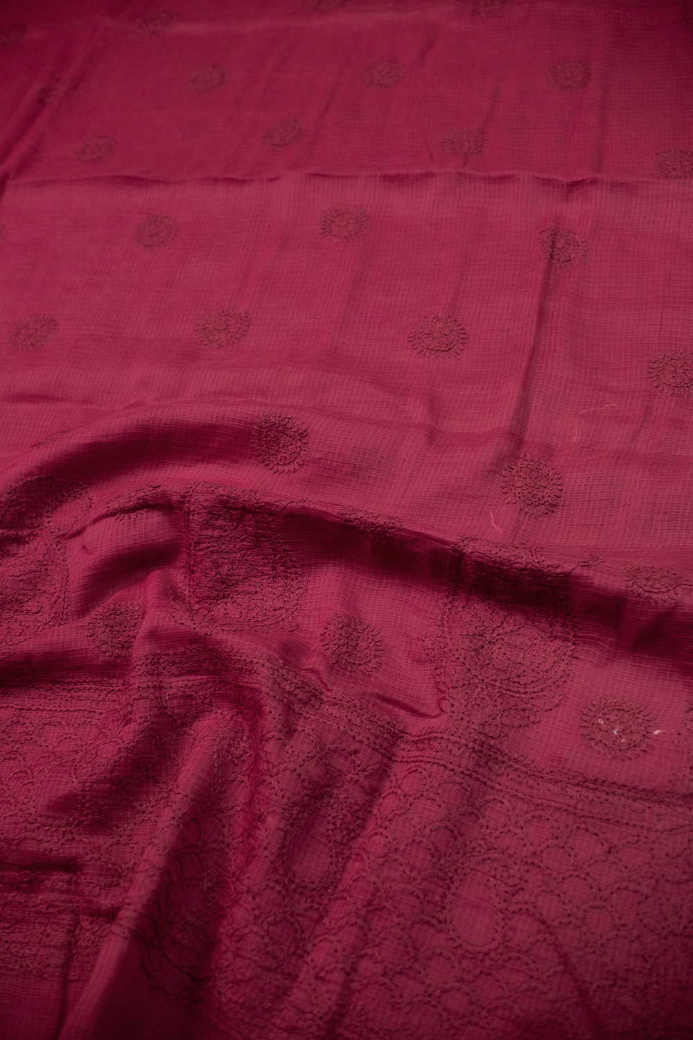 Deep Maroon Chikankari Kota saree - Image 3