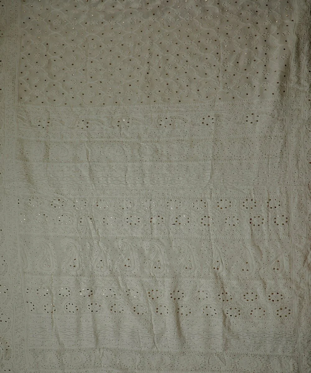 White Floral Bling Chikankari Viscose Saree - Image 2