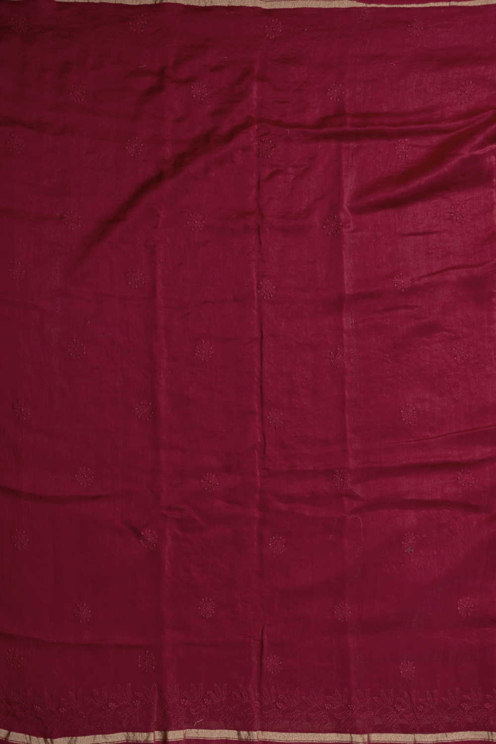 Burgundy Maroon Chikankari Silk Cotton saree - Image 4