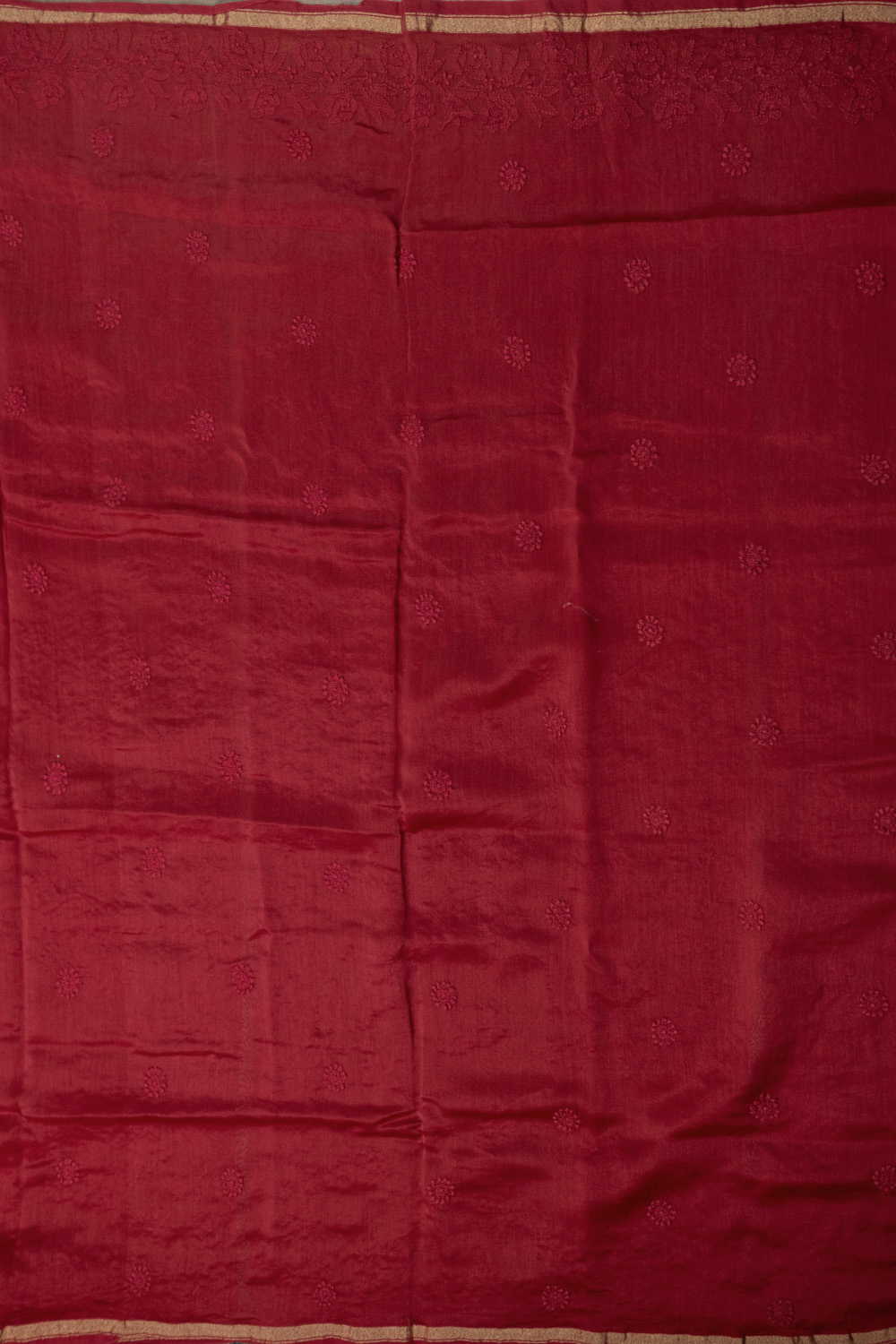Bright Red Chikankari Silk Cotton saree - Image 4