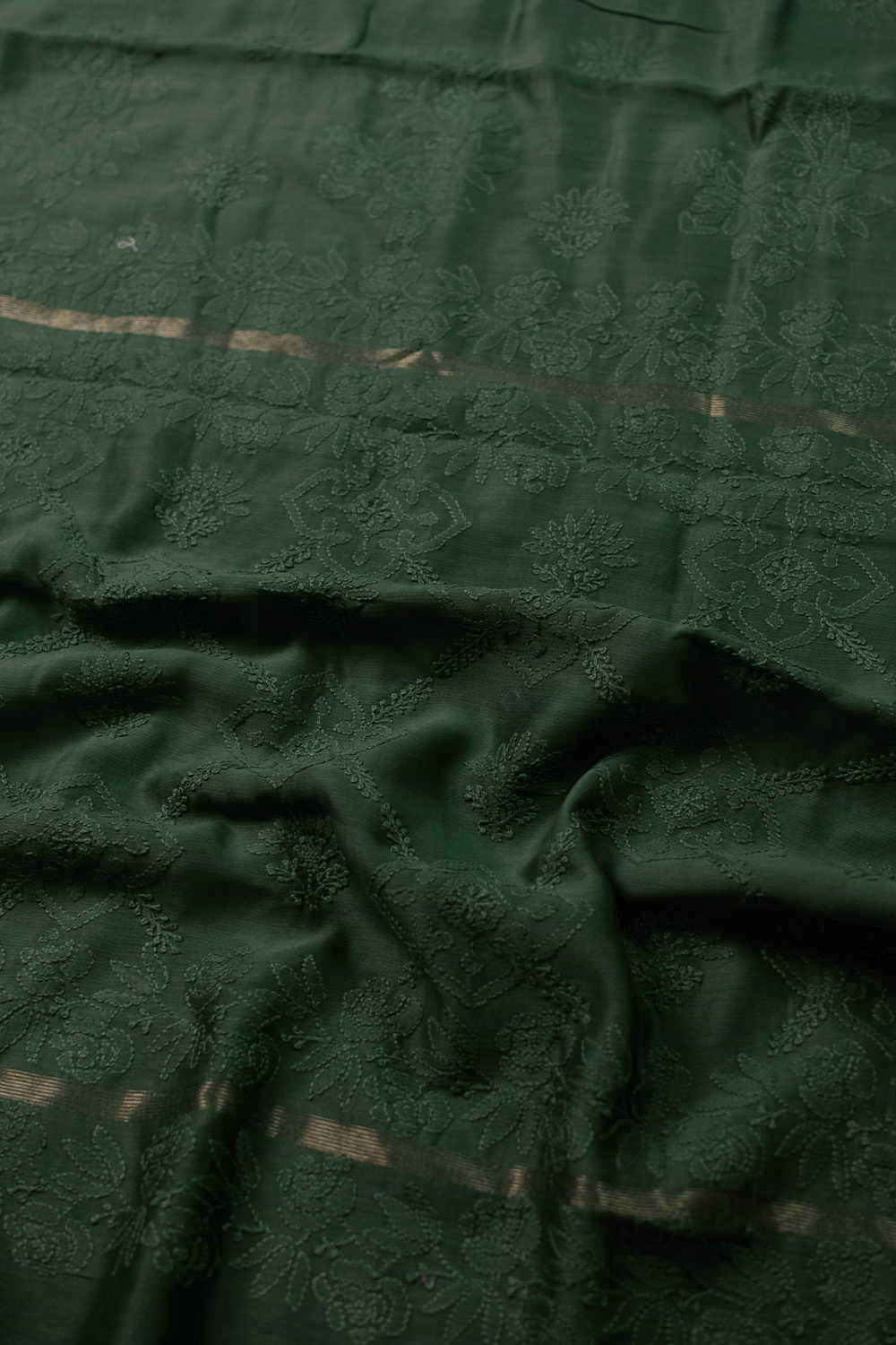 Bottle Green Chikankari Silk Cotton saree - Image 3