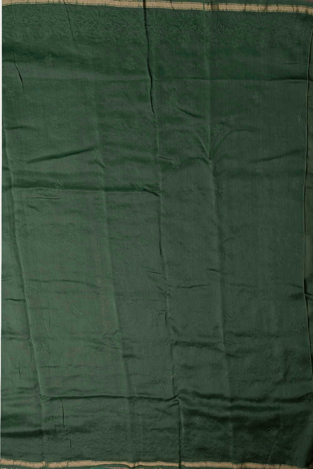 Bottle Green Chikankari Silk Cotton saree - Image 4
