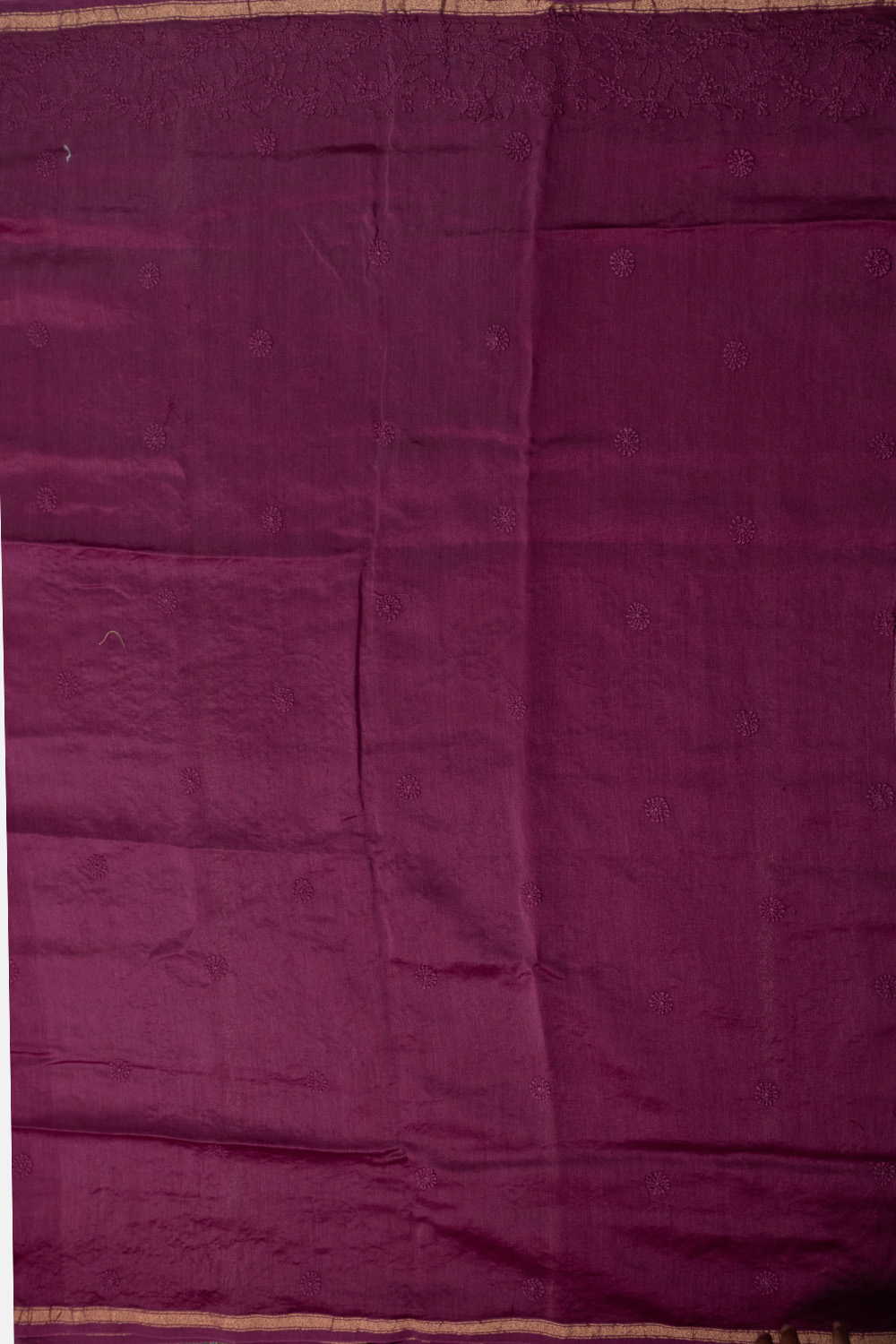 Shade of Grape Wine Chikankari Silk Cotton saree - Image 4