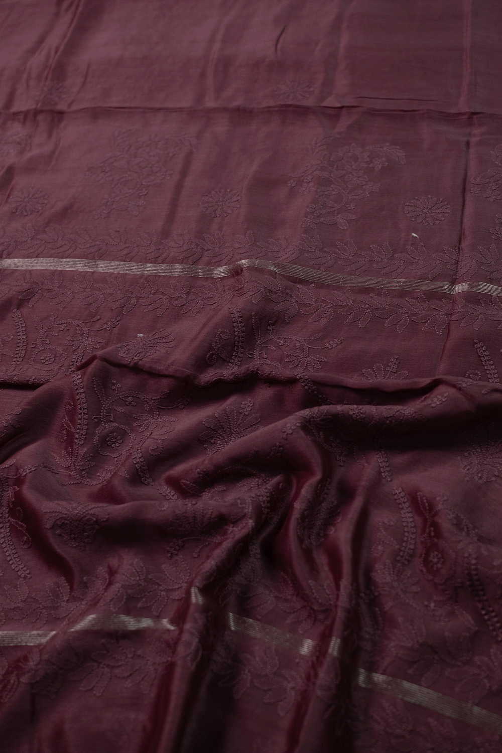Muted Purple Chikankari Silk Cotton saree - Image 3