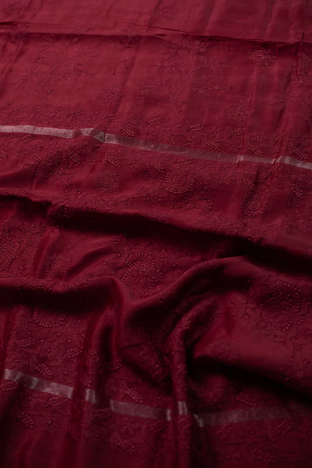 Barn Red Chikankari Silk Cotton saree - Image 3