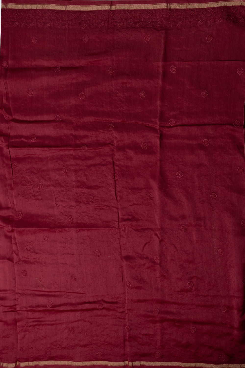 Barn Red Chikankari Silk Cotton saree - Image 4