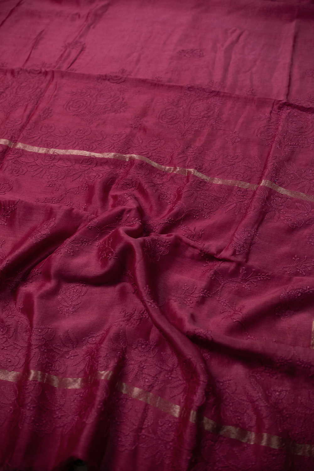 Shde of Pink Chikankari Chanderi Silk Cotton saree - Image 3