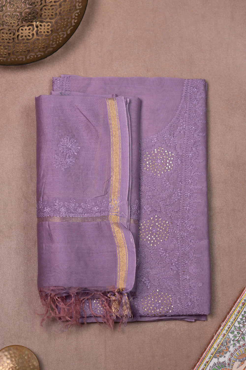 Iris Purple Chanderi Silk Cotton Top and Dupatta