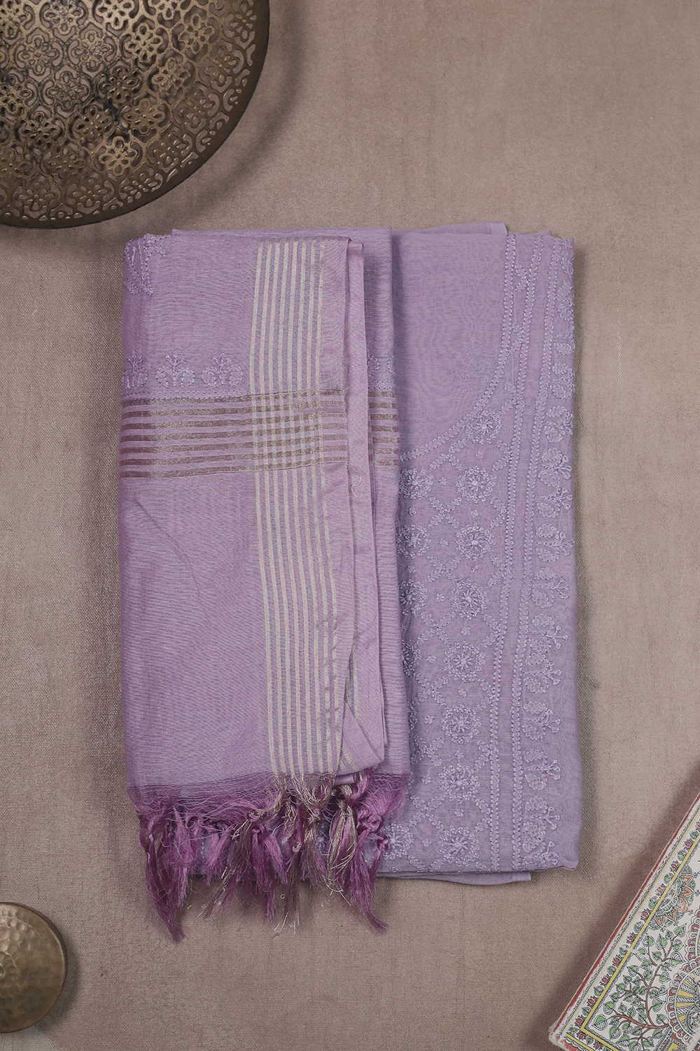 Soft Purple Chanderi Silk Cotton Top and Dupatta