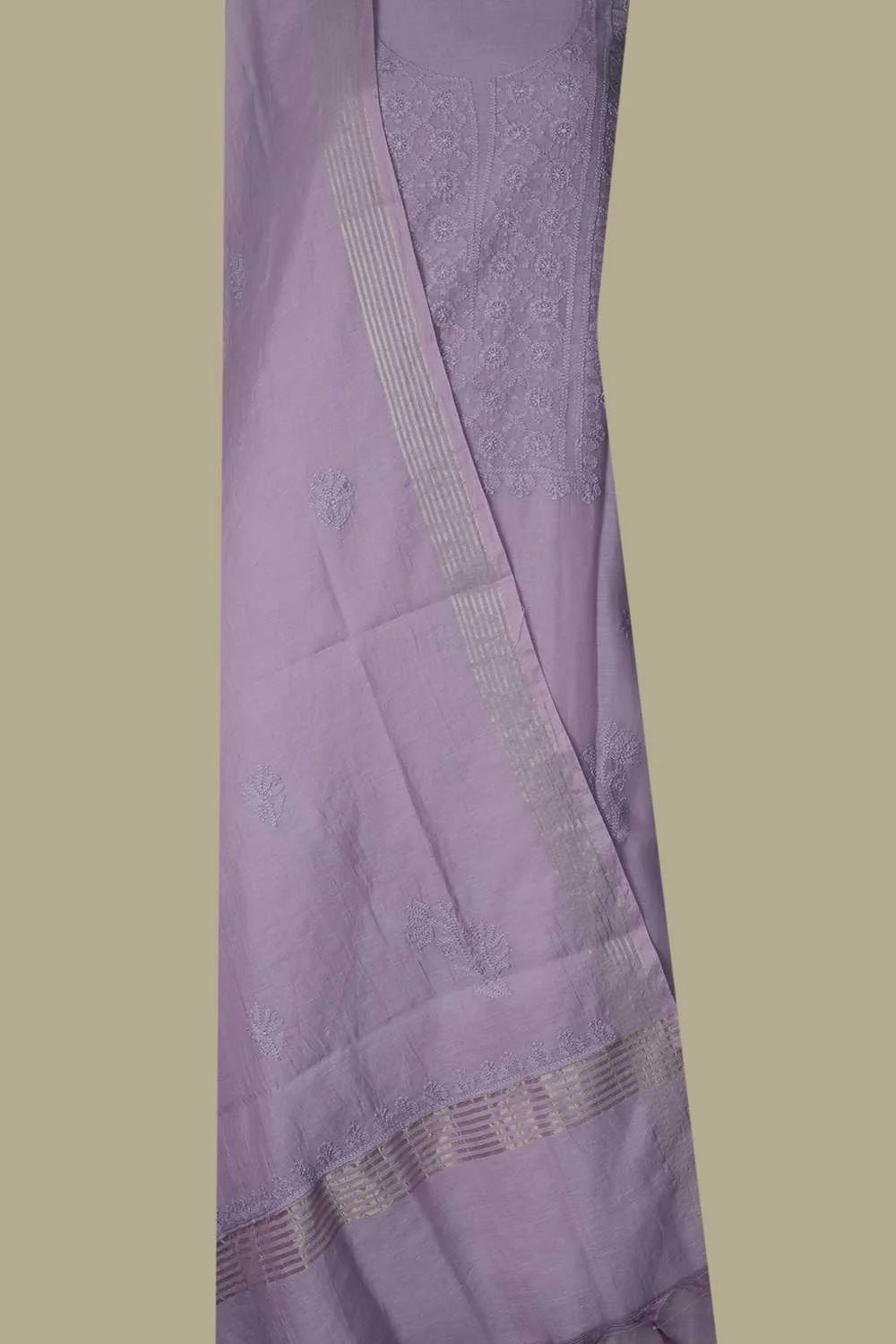 Soft Purple Chanderi Silk Cotton Top and Dupatta - Image 2