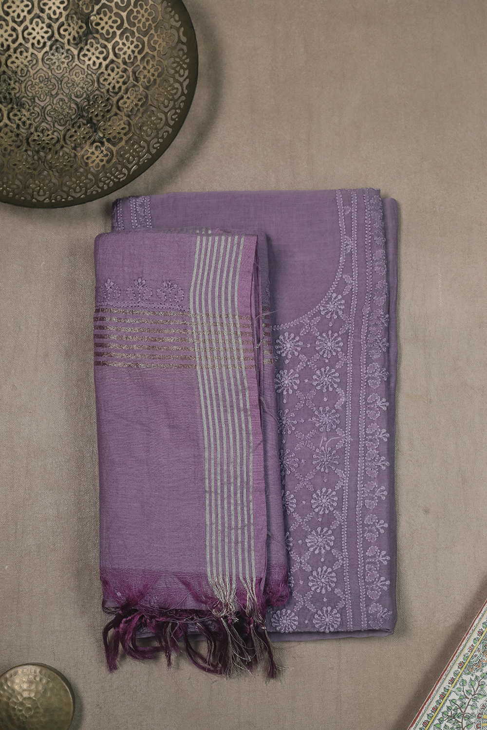 Velvet Purple Chanderi Silk Cotton Top and Dupatta