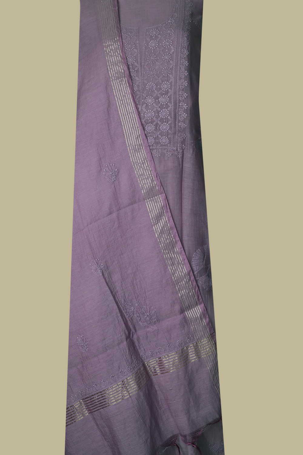 Velvet Purple Chanderi Silk Cotton Top and Dupatta - Image 2