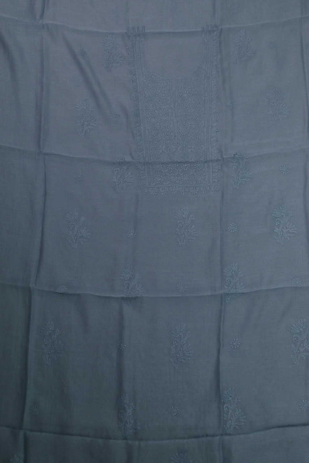 Greyish Blue Chanderi Silk Cotton Top and Dupatta - Image 3
