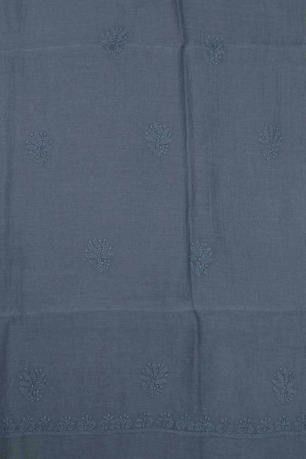 Greyish Blue Chanderi Silk Cotton Top and Dupatta - Image 4