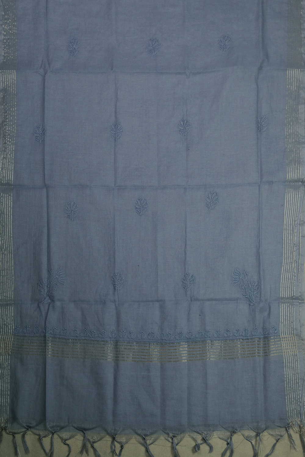 Greyish Blue Chanderi Silk Cotton Top and Dupatta - Image 5