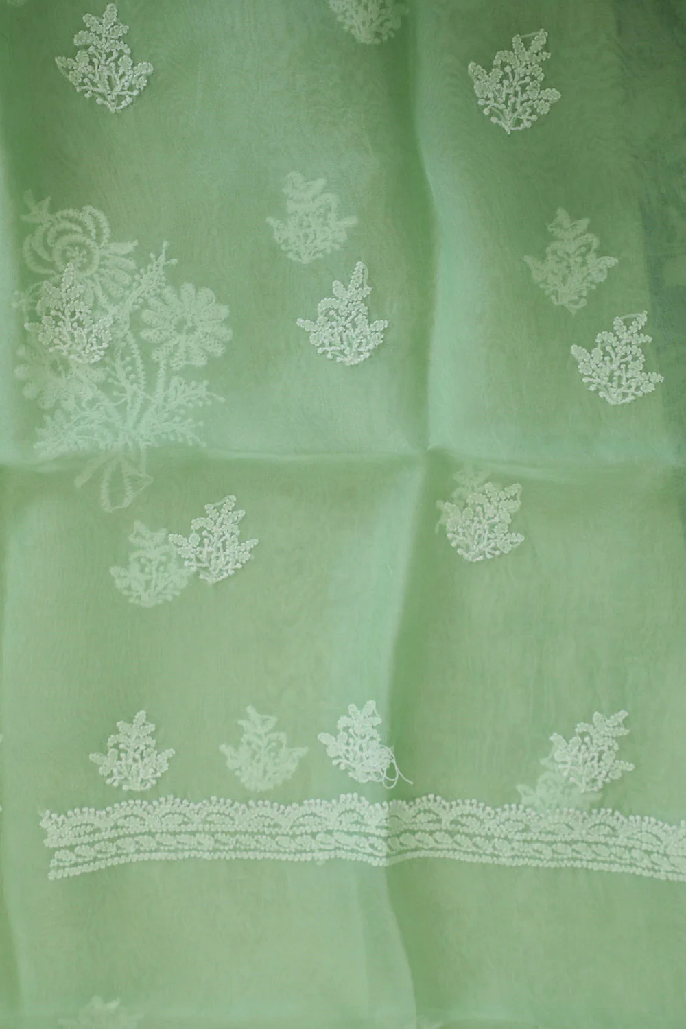 Bright Green Chikankari Organza Top & Dupatta - Image 3