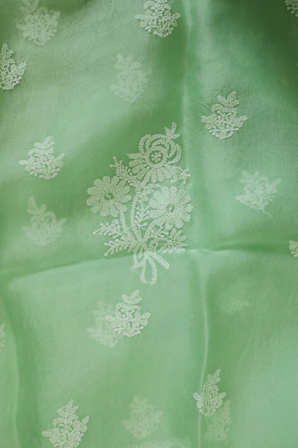 Bright Green Chikankari Organza Top & Dupatta - Image 4