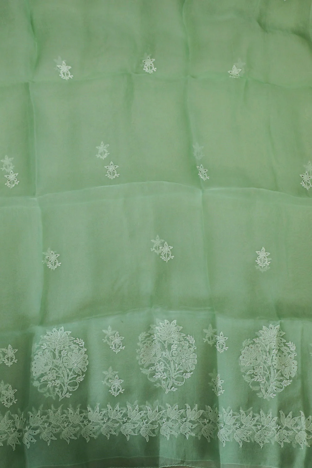 Bright Green Chikankari Organza Top & Dupatta - Image 5