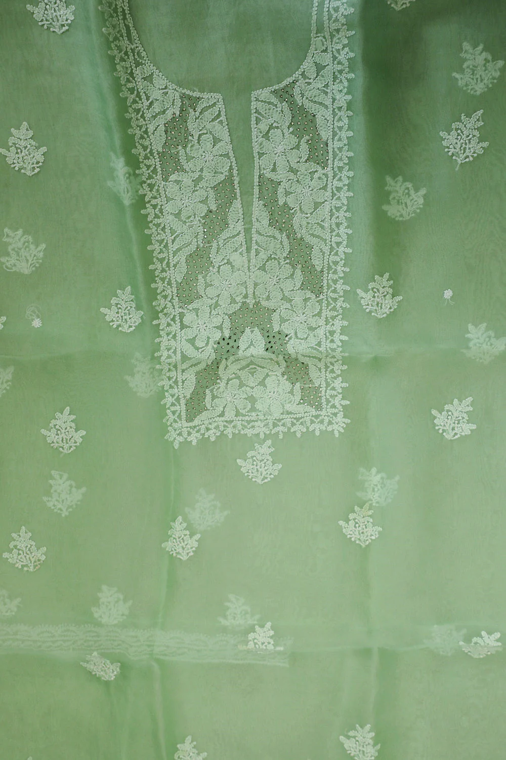 Bright Green Chikankari Organza Top & Dupatta - Image 6