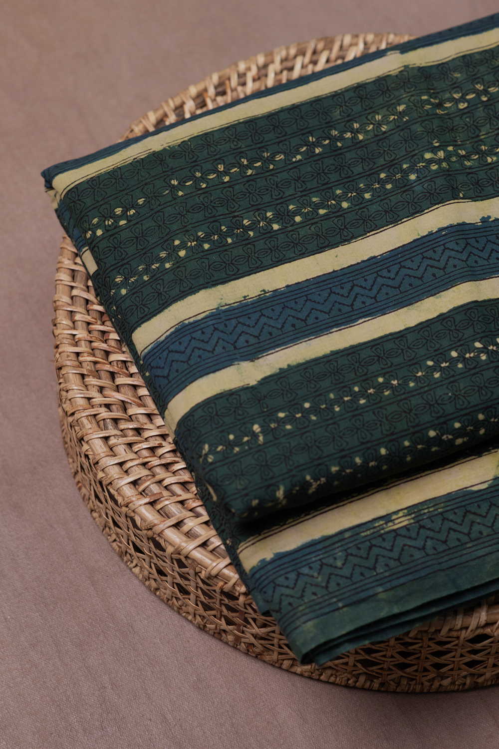 Dark Green Dabu Cotton Fabric