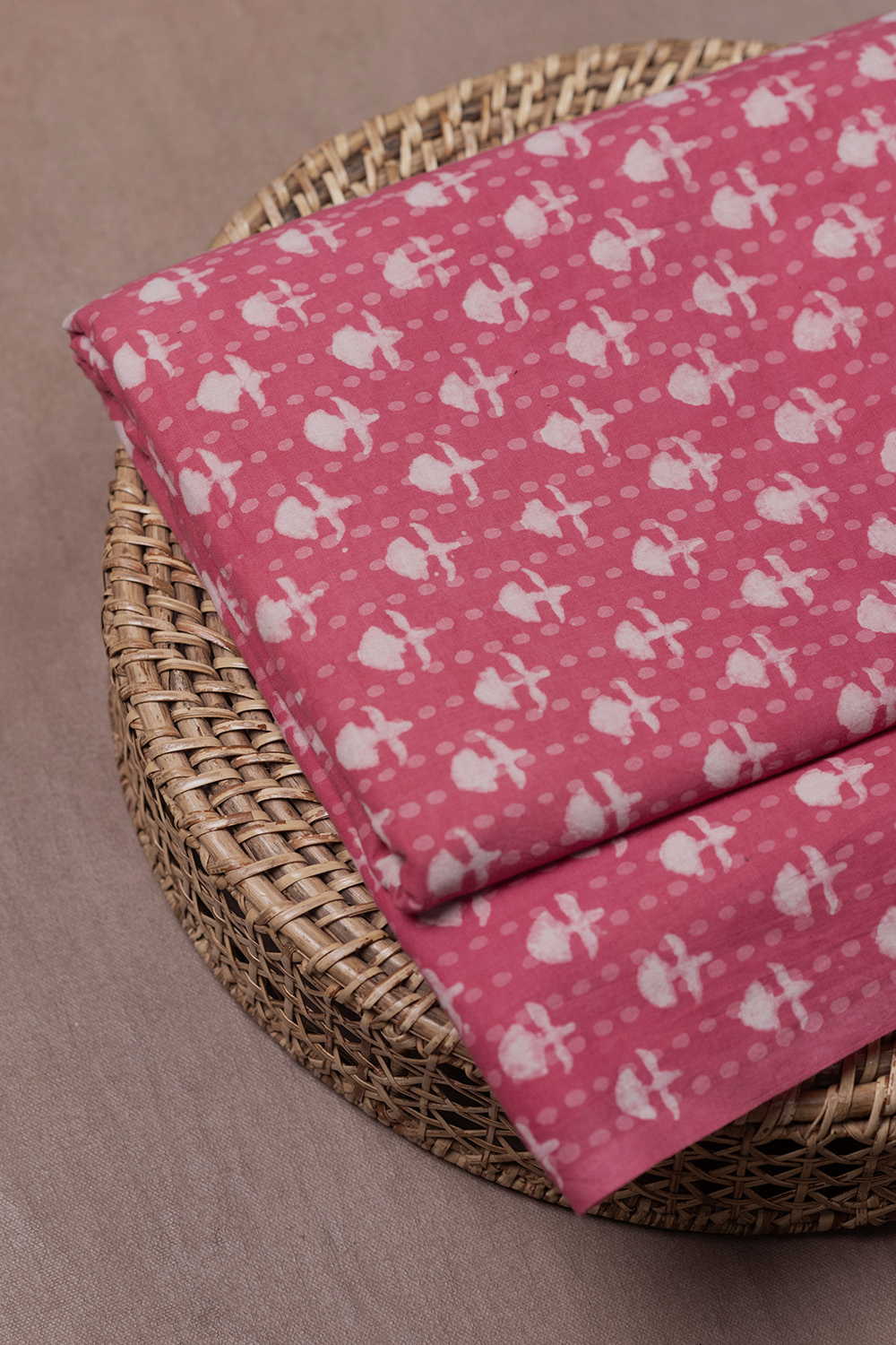 Cream Buttas - Pink Dabu Cotton Fabric
