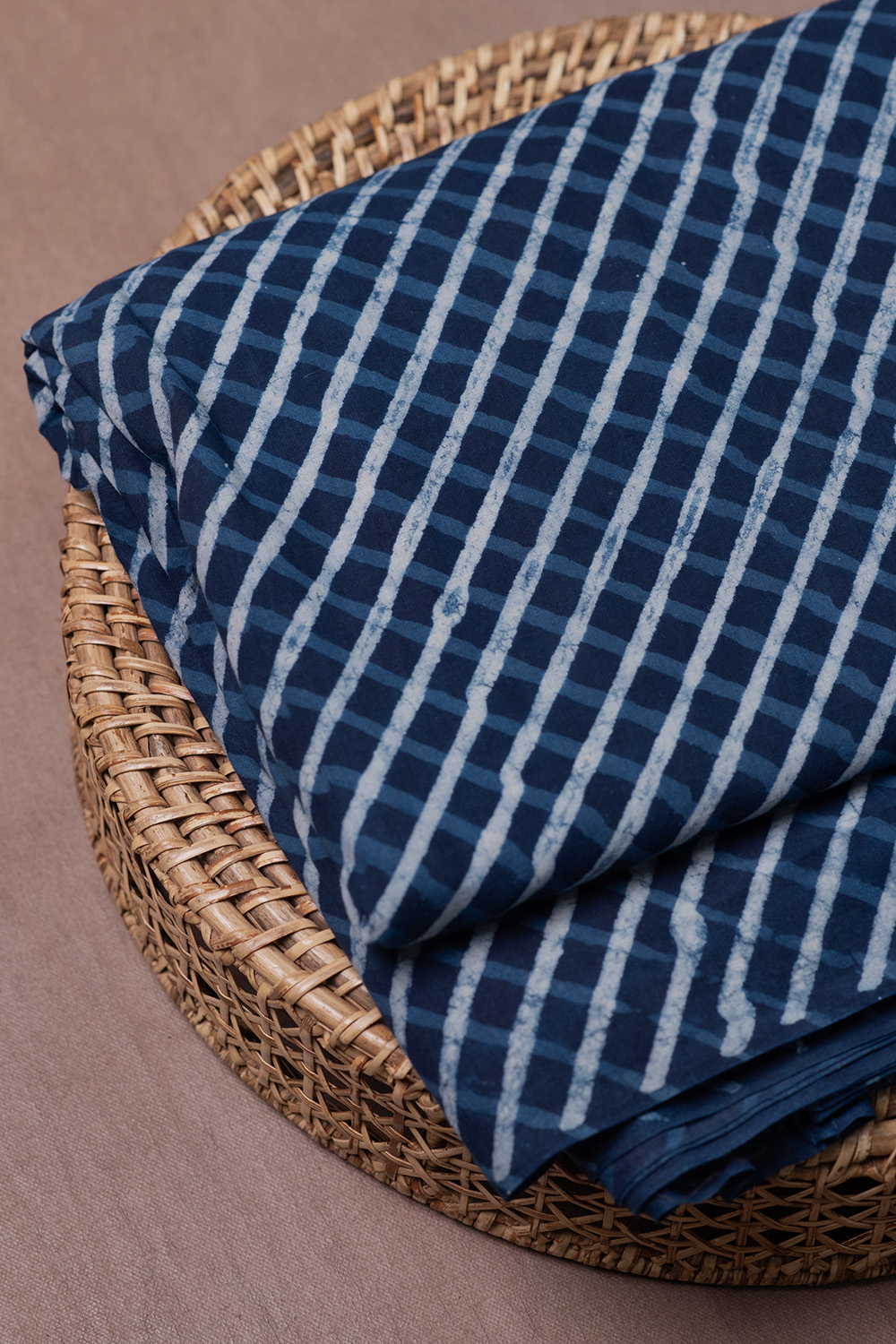 Indigo with Grid Dabu Cotton Fabric