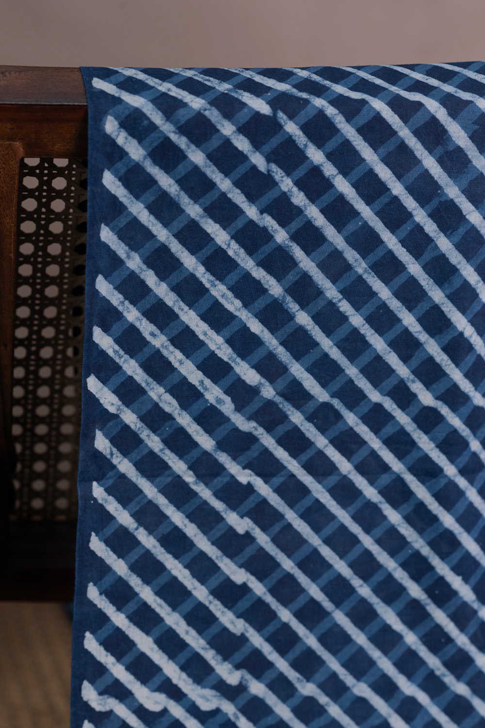 Indigo with Grid Dabu Cotton Fabric - Image 2