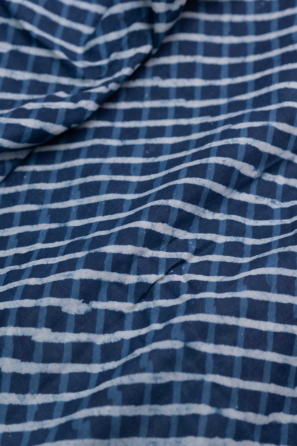 Indigo with Grid Dabu Cotton Fabric - Image 3