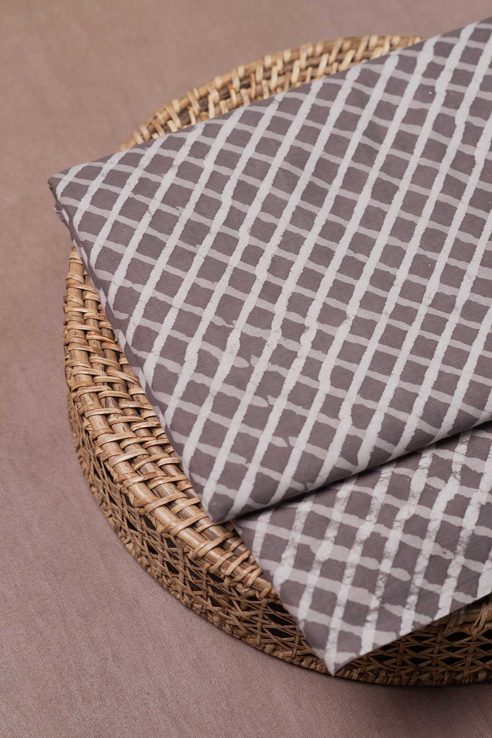 Grid - Grey Dabu Cotton Fabric