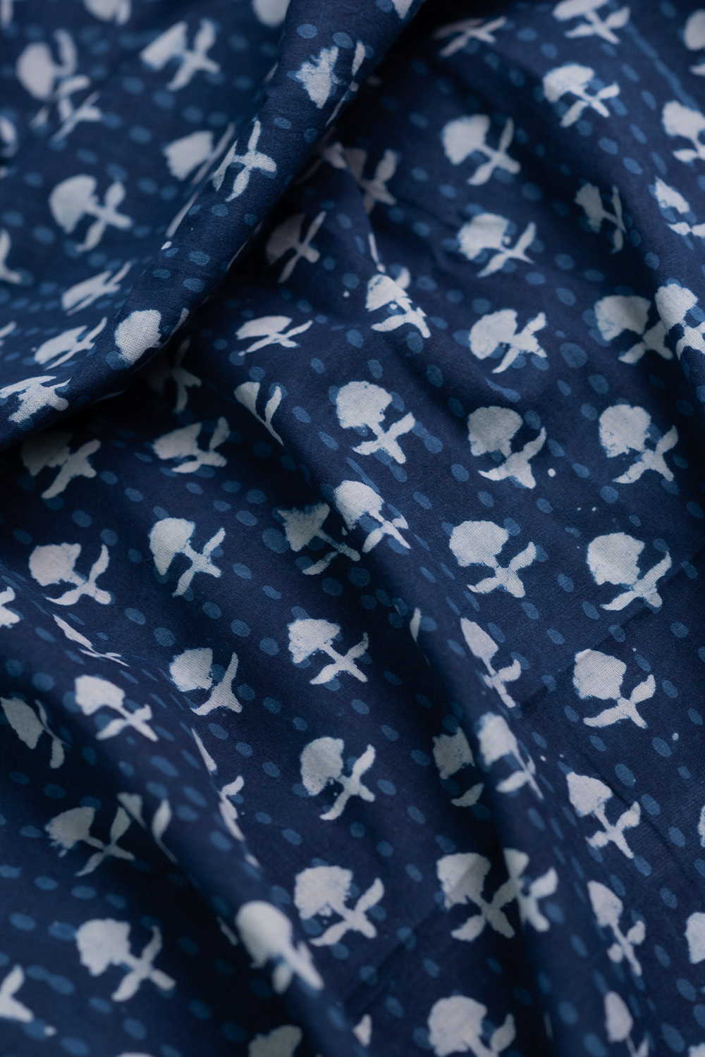 Cream Buttas on Indigo Dabu Cotton Fabric - Image 3