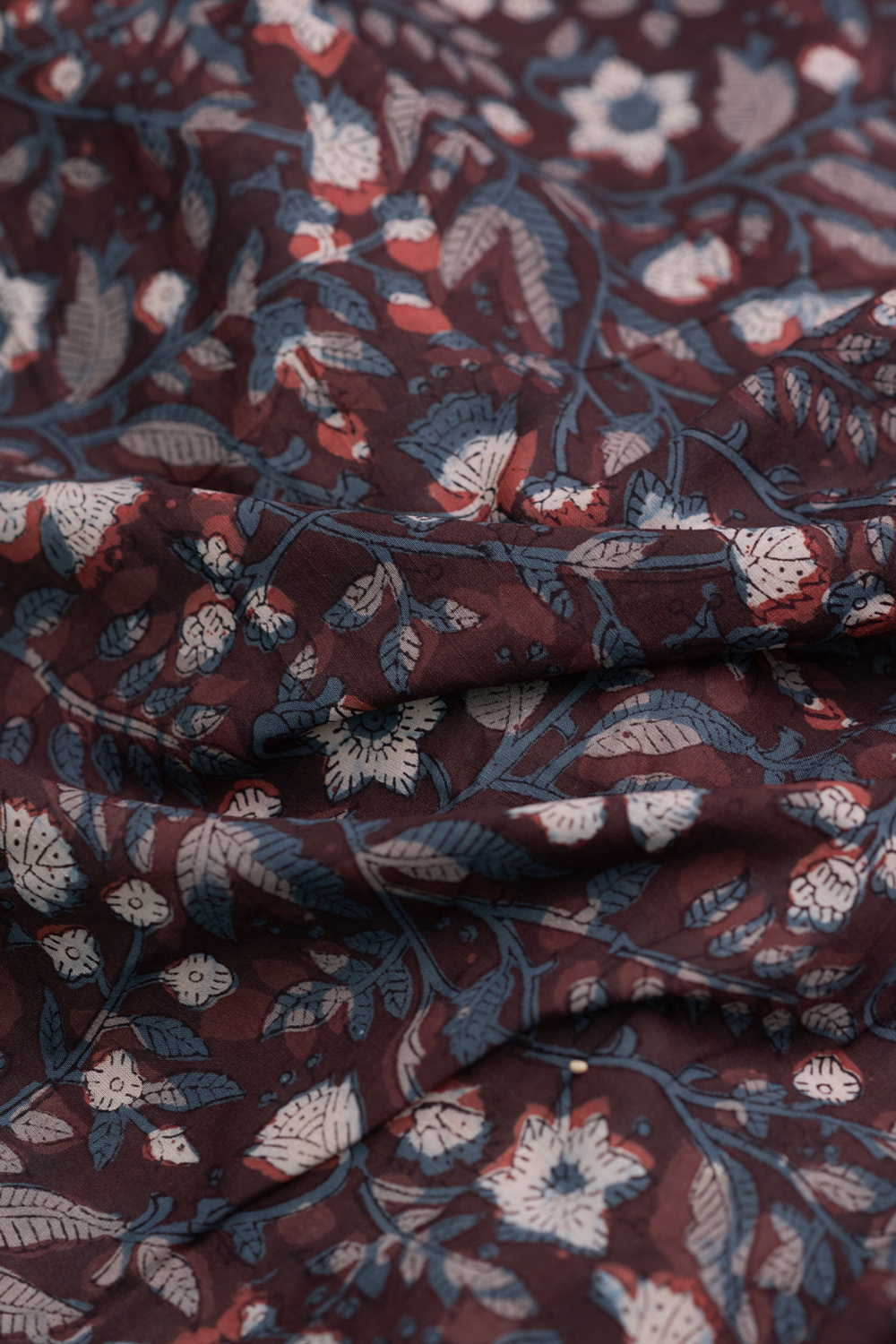 Ditzy Floral - Brown Dabu Cotton Fabric - Image 3