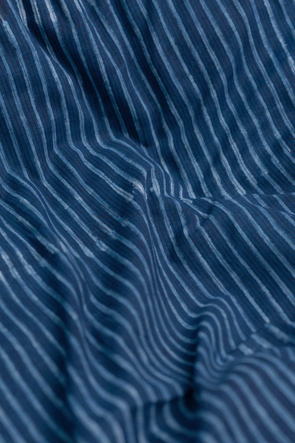 Dark Indigo with Stripe Dabu Cotton Fabric - Image 3