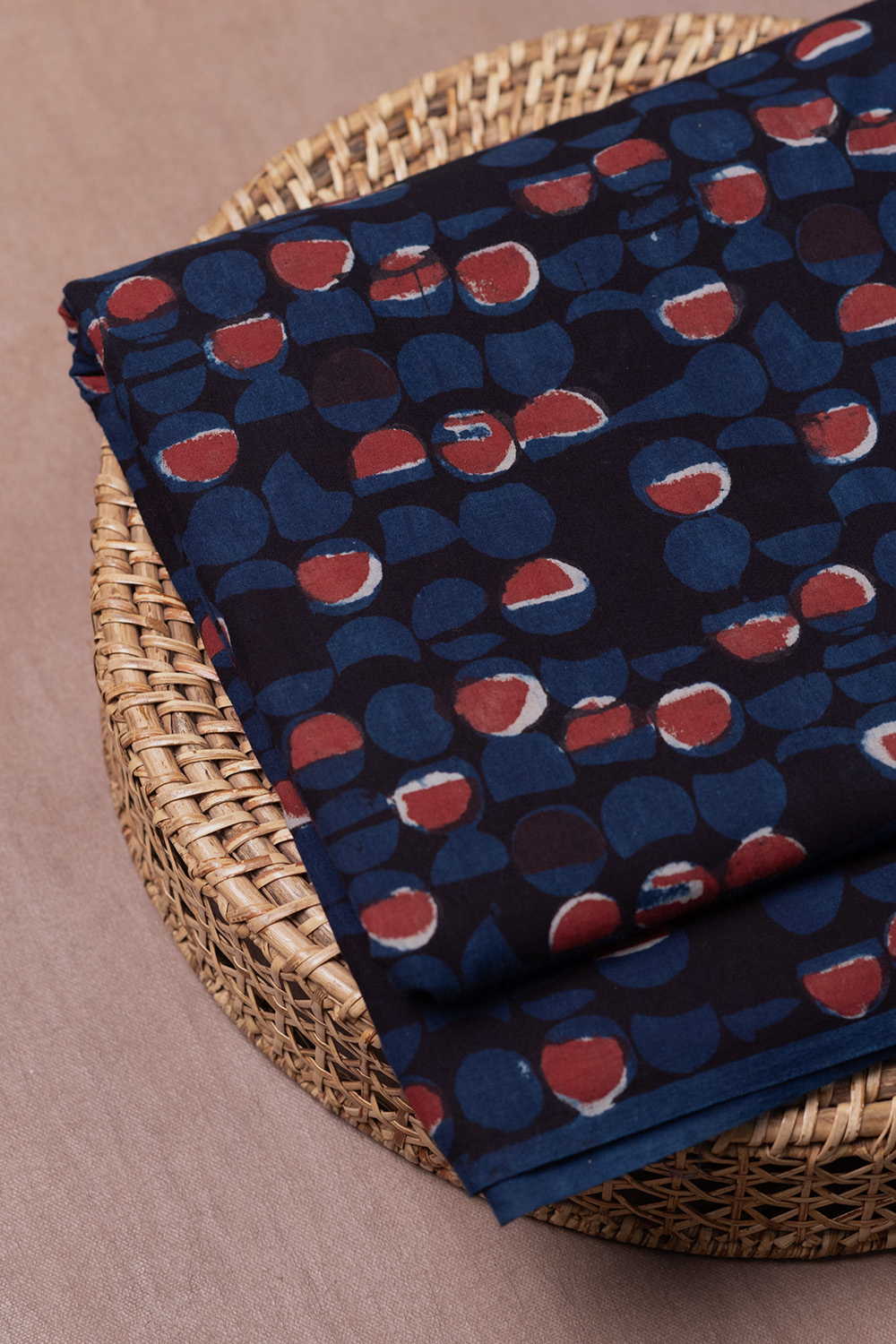 Indigo & Maroon Motifs Dabu Cotton Fabric