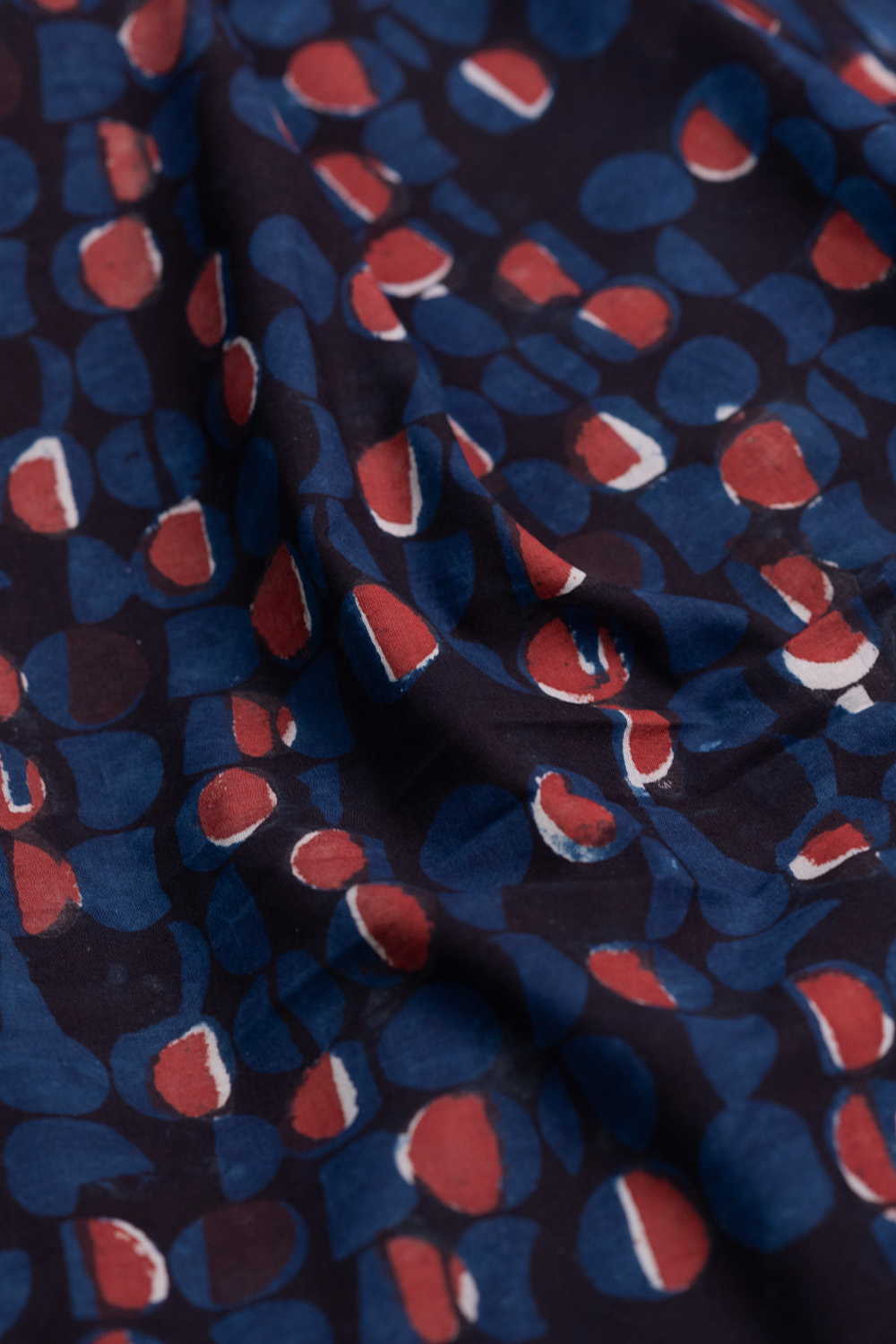 Indigo & Maroon Motifs Dabu Cotton Fabric - Image 3
