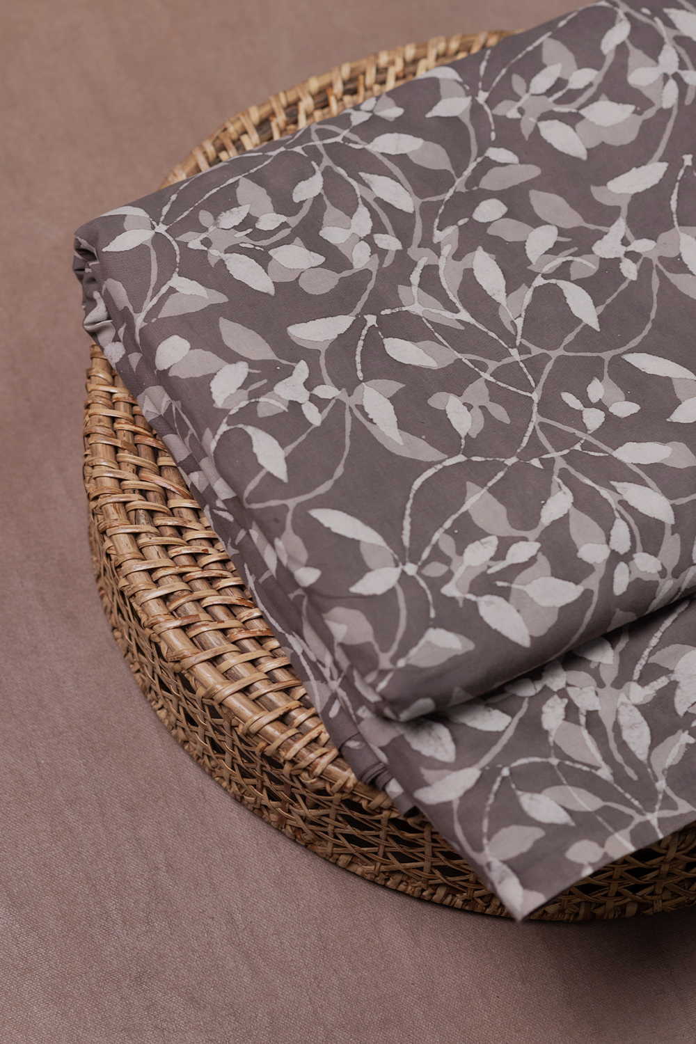 Grey with Floral Dabu Cotton Fabric