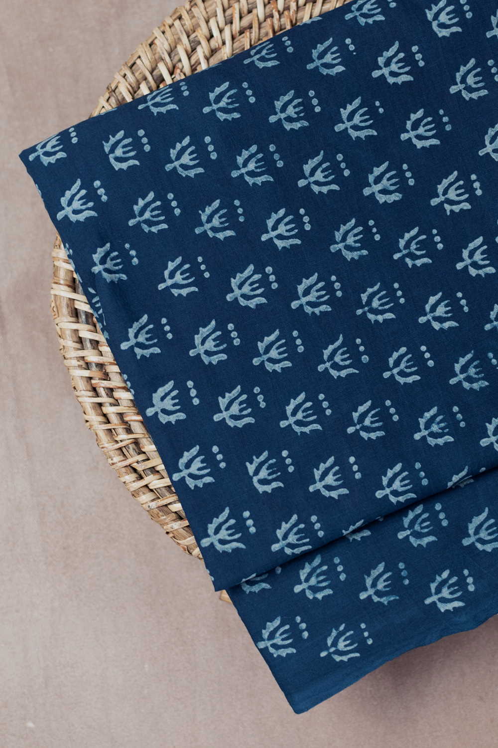 Peony Floral on Indigo Dabu Cotton Fabric