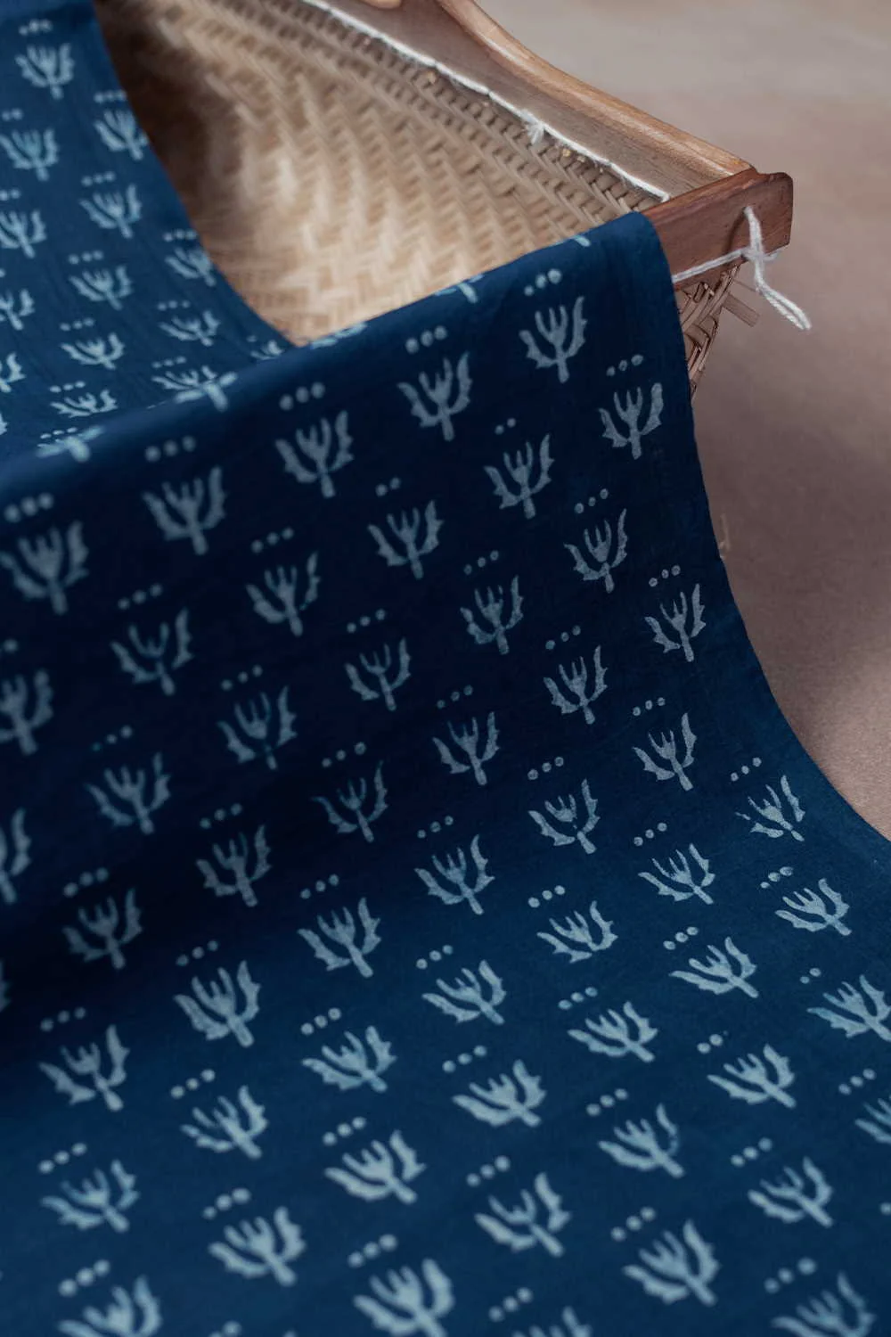 Peony Floral on Indigo Dabu Cotton Fabric - Image 3