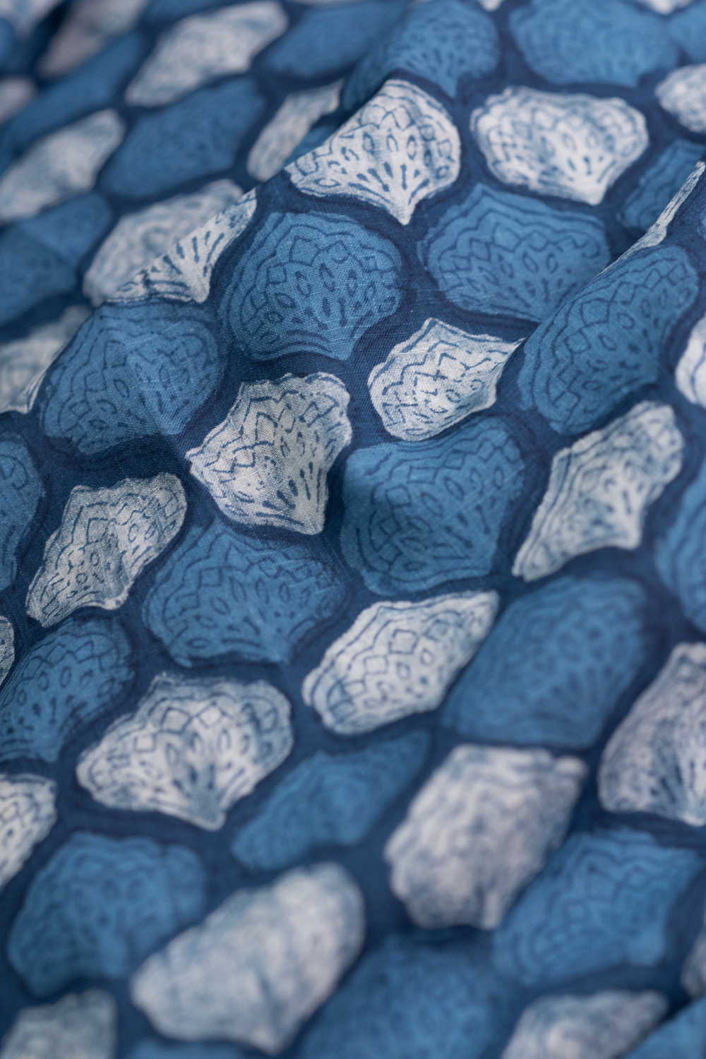 Cream with Indigo Slub Cotton Fabric - Image 3