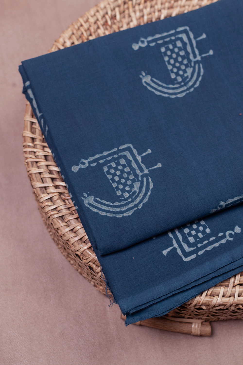 Peacock Motif - Indigo Dabu Cotton Fabric