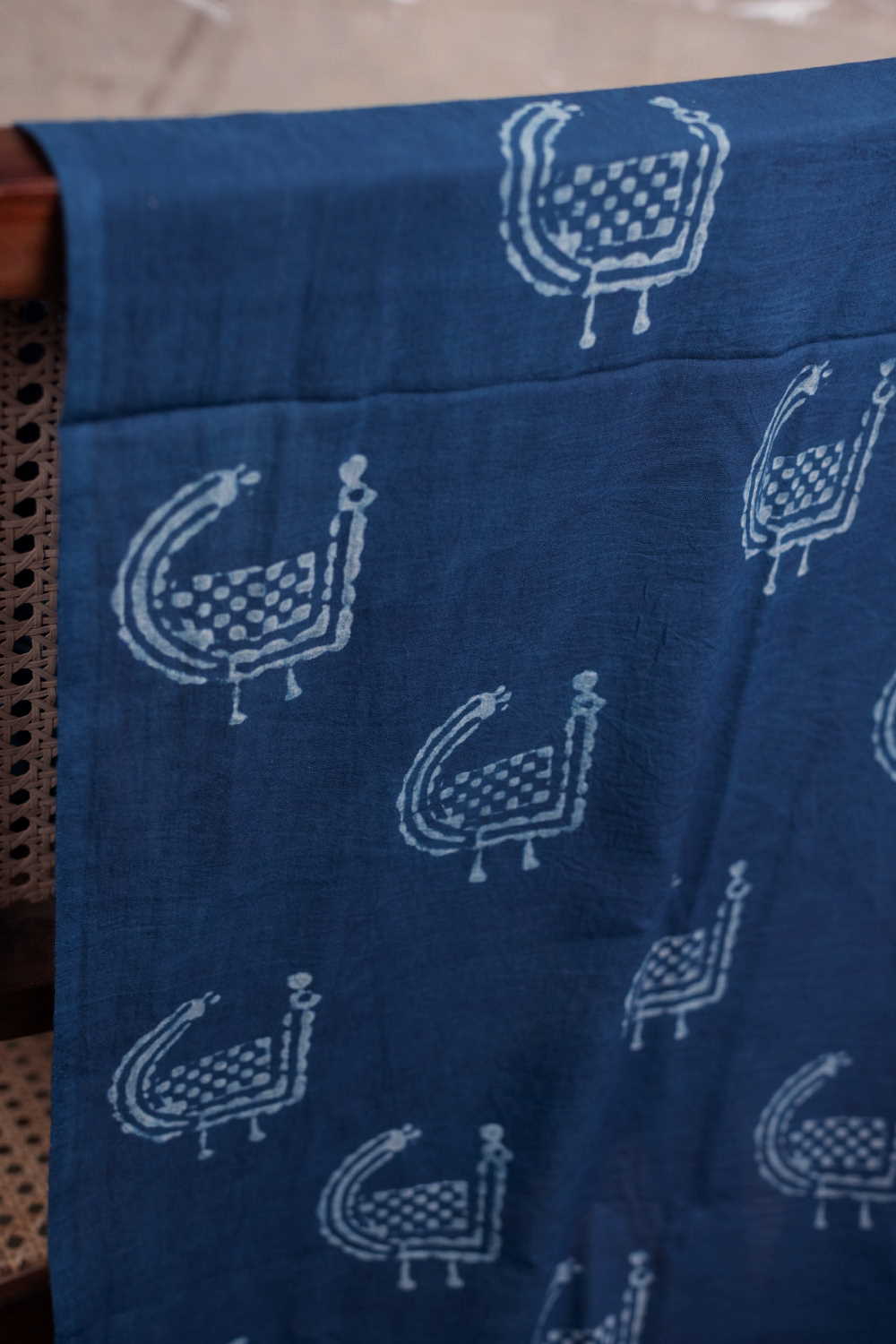 Peacock Motif - Indigo Dabu Cotton Fabric - Image 2