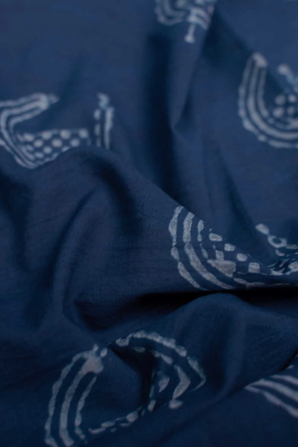 Peacock Motif - Indigo Dabu Cotton Fabric - Image 3