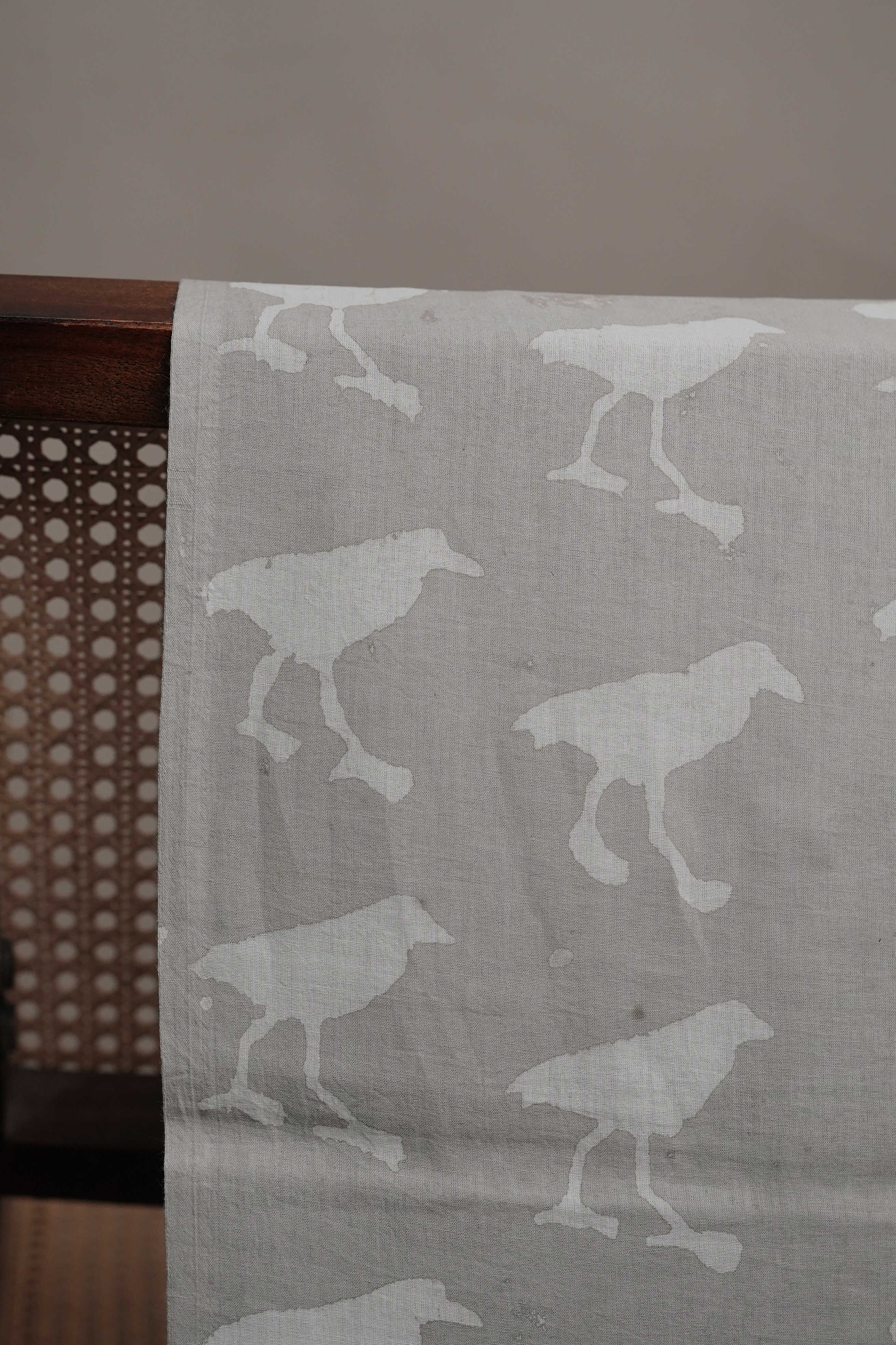 Birds - Grey Dabu Cotton Fabric
