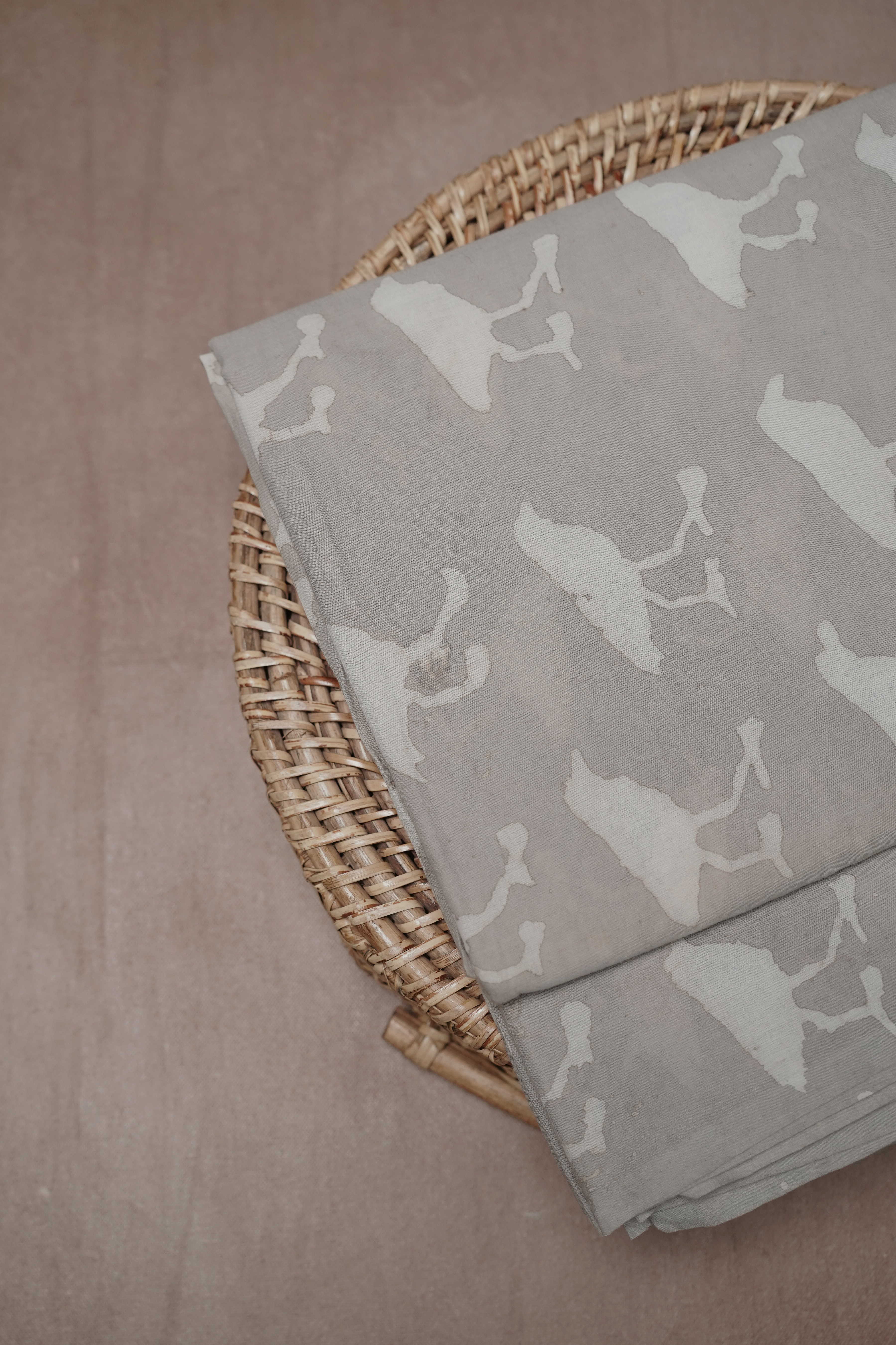 Birds - Grey Dabu Cotton Fabric - Image 3