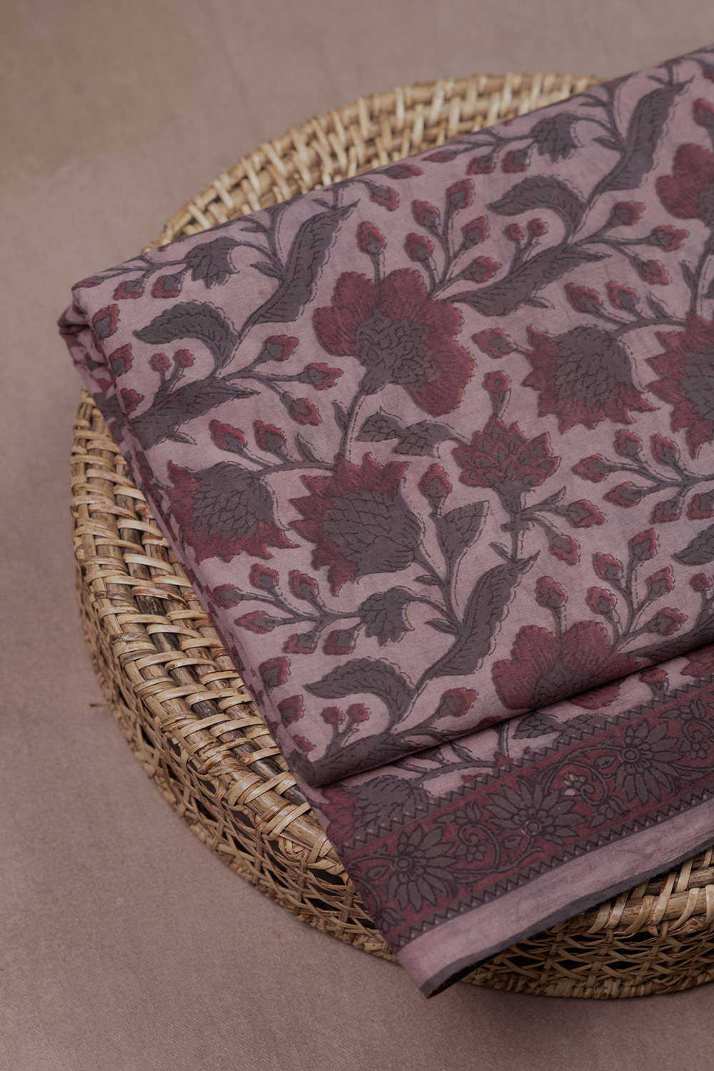 Rustic Floral Block Printed Cotton Fabric