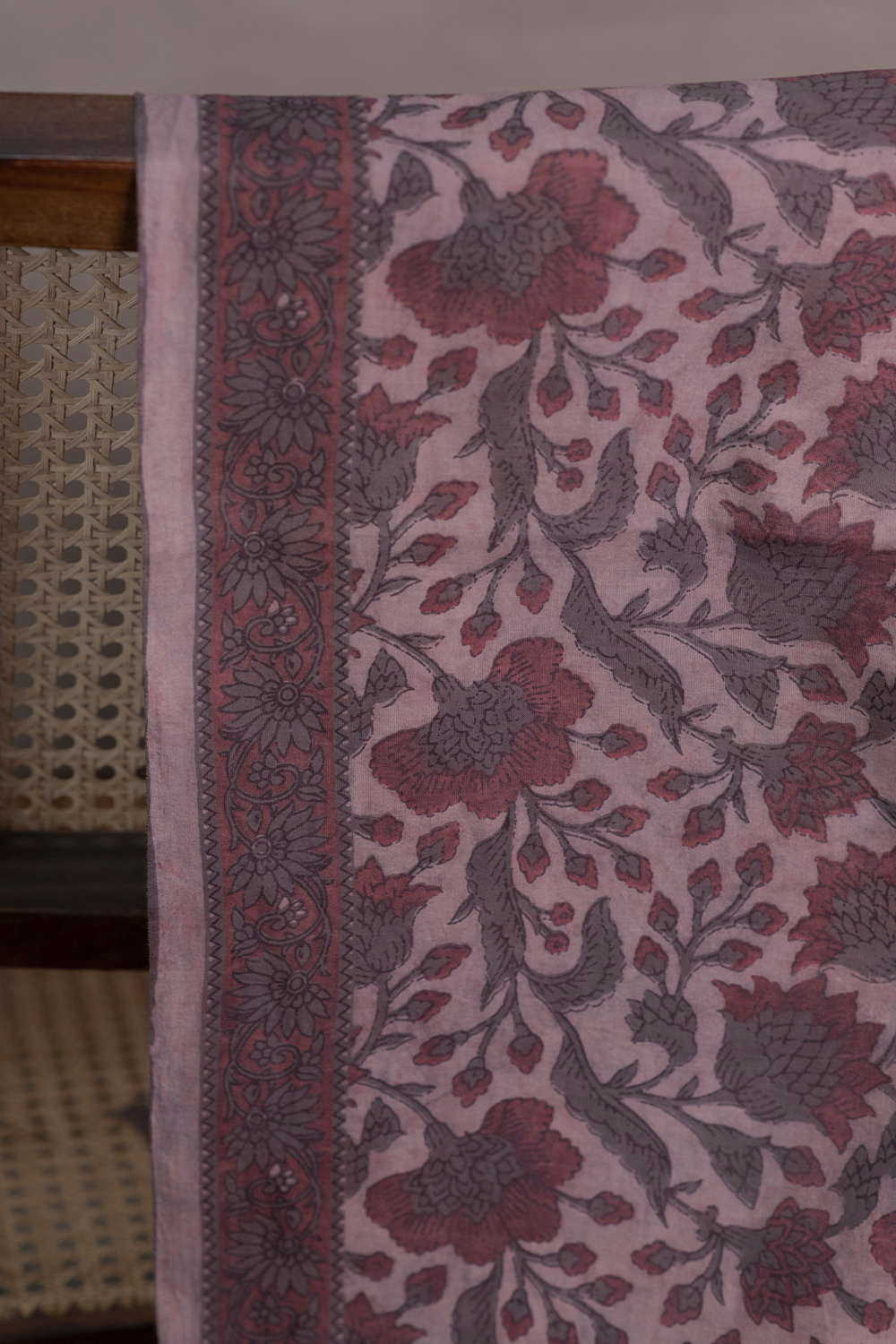 Rustic Floral Block Printed Cotton Fabric - Image 2