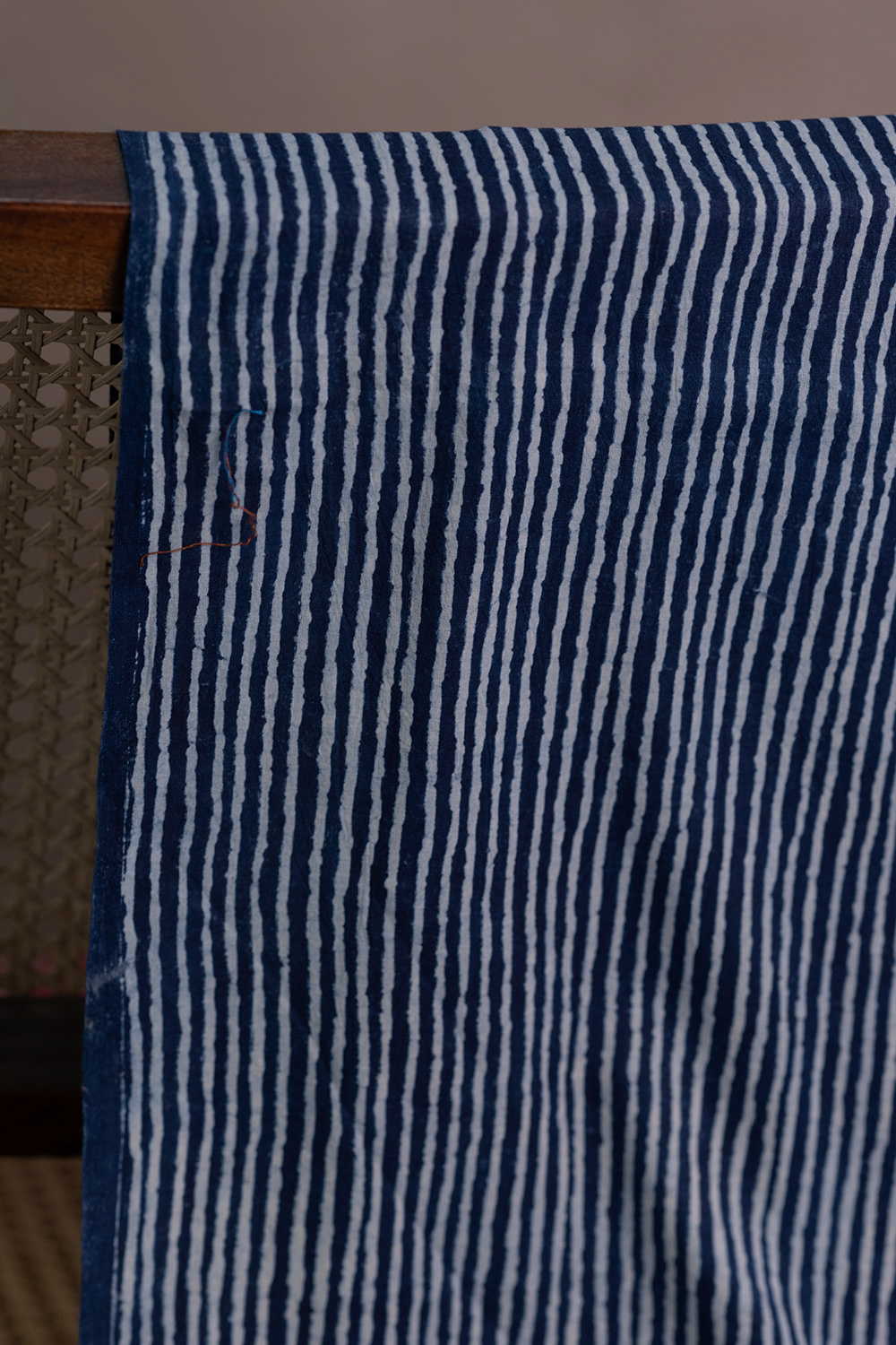 Indigo with Stripe Dabu Cotton Fabric - Image 2