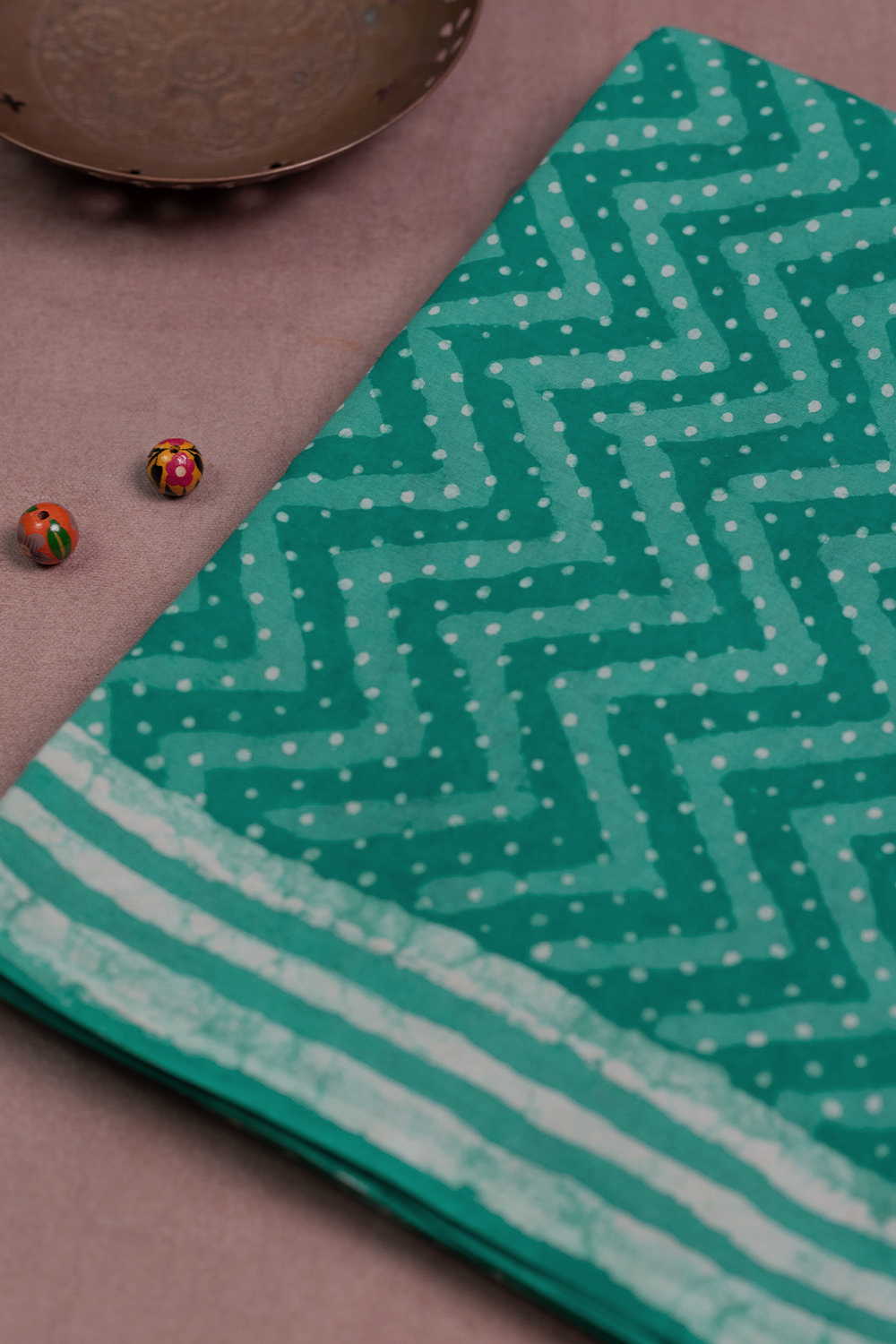 Green with Chevron Dabu Mul Cotton saree