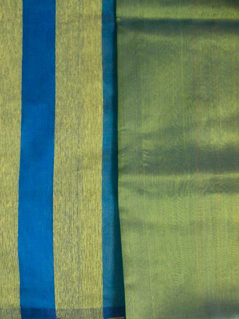 Dark Blue Kora Silk Cotton Saree with veritical stripes - Image 4